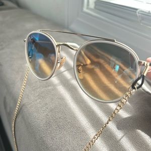 Ray Ban 3647N white rimmed, gold accented shades w/chain *authentic*